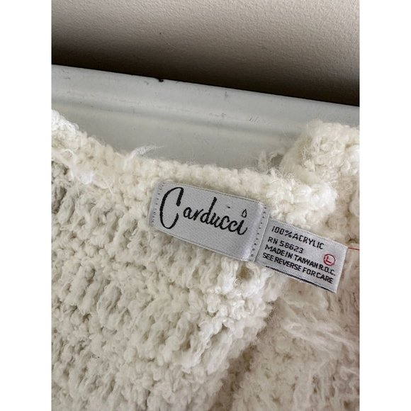 Vintage Carducci Fuzzy Sweater Womens Large Ivory Long Sleeve Chunky Vneck - Picture 12 of 15